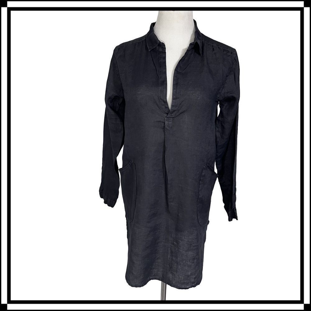 CP Shades, Navy Blue Lightweight Linen Tunic, Size XS